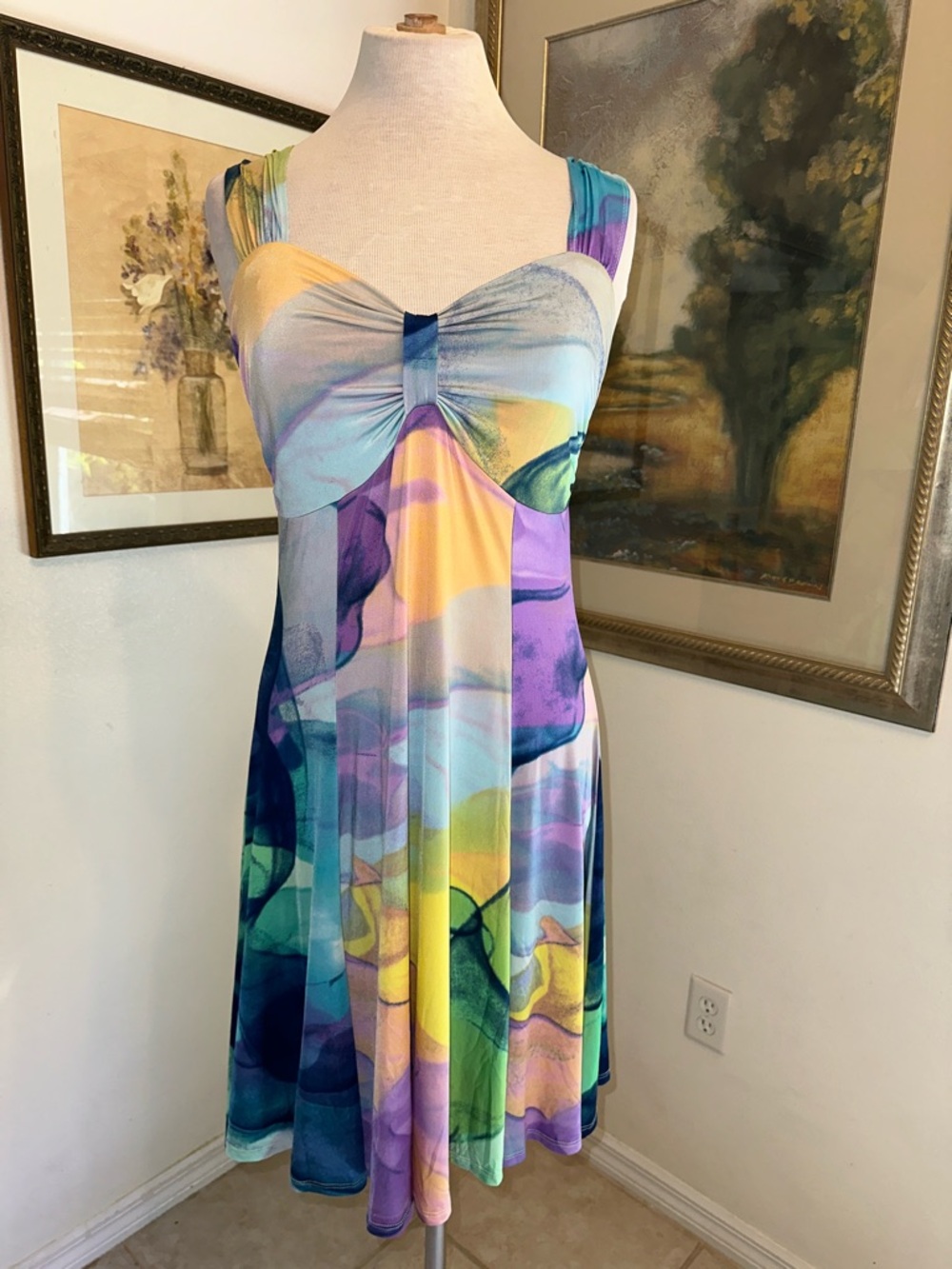 Pretty Woman Multicolor Watercolor Midi Dress Size Medium - Picture 2 of 12
